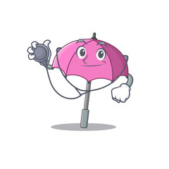 Poster - An elegant pink umbrella in a Doctor Cartoon character with tools