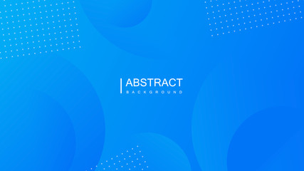 Poster - Bright blue gradient abstract creative background with wave and dots. Futuristic backdrop with circle shapes and flowing waving colorful curve elements with place for text