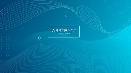 Poster - Abstract blue colorful background with place for text and white geometric element. Futuristic colored gradient backdrop wave flowing with wave circle and dots