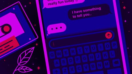 Poster - Close up of an abstract smartphone screen and chatting process, typing message I love you. Stock animation. Concept of hesitation, love, and exit from friend zone concept.