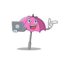 Poster - An icon of smart pink umbrella working with laptop