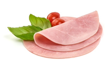 Wall Mural - Sliced boiled ham sausage, isolated on white background