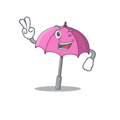 Wall Mural - Cheerful pink umbrella mascot design with two fingers