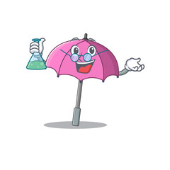 Canvas Print - Smart Professor of pink umbrella mascot design holding a glass tube