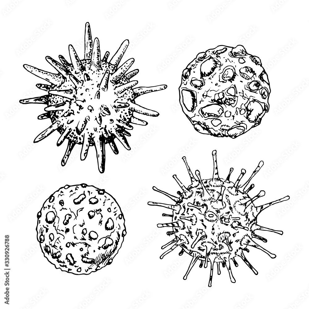 Image vectorielle Stock Bacteria and germs hand drawn set micro ...