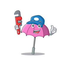 Canvas Print - Smart Plumber pink umbrella on cartoon character design