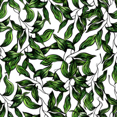 Naklejka na meble seamless pattern with green leaves isolated on white background