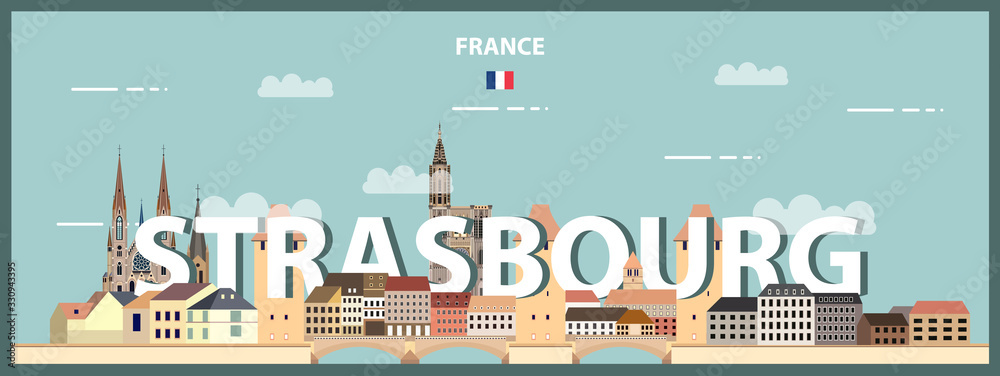 Strasbourg cityscape colorful poster. Vector detailed illustration - obrazy, fototapety, plakaty 