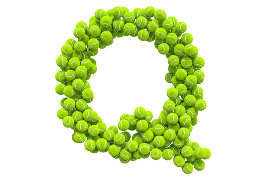Letter Q from tennis balls, 3D rendering