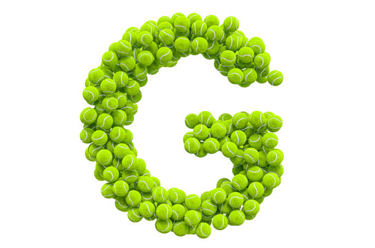 Letter G from tennis balls, 3D rendering