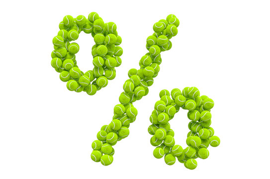 Percent sign from tennis balls, 3D rendering