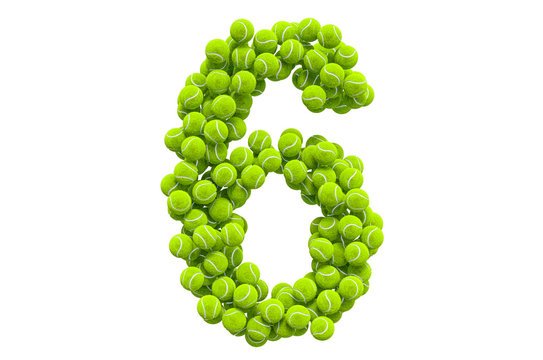 Number 6 from tennis balls, 3D rendering