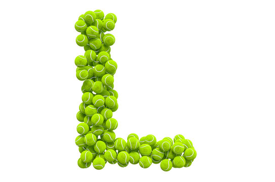 Letter L from tennis balls, 3D rendering