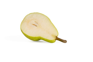 half of fresh juicy ripe pear isolated on a white background