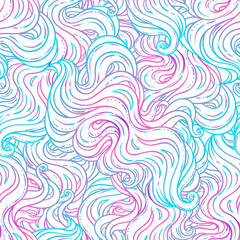 Wall Mural - Abstract hand-drawn seamless pattern with waves and clouds. vector seamless pattern