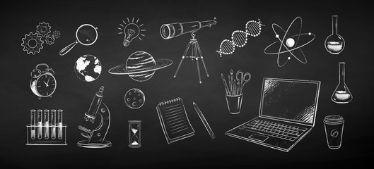 Chalk illustrations of science objects