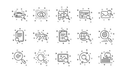 Poster - indexation, artificial intelligence and car rental. search line icons. search images linear icon set