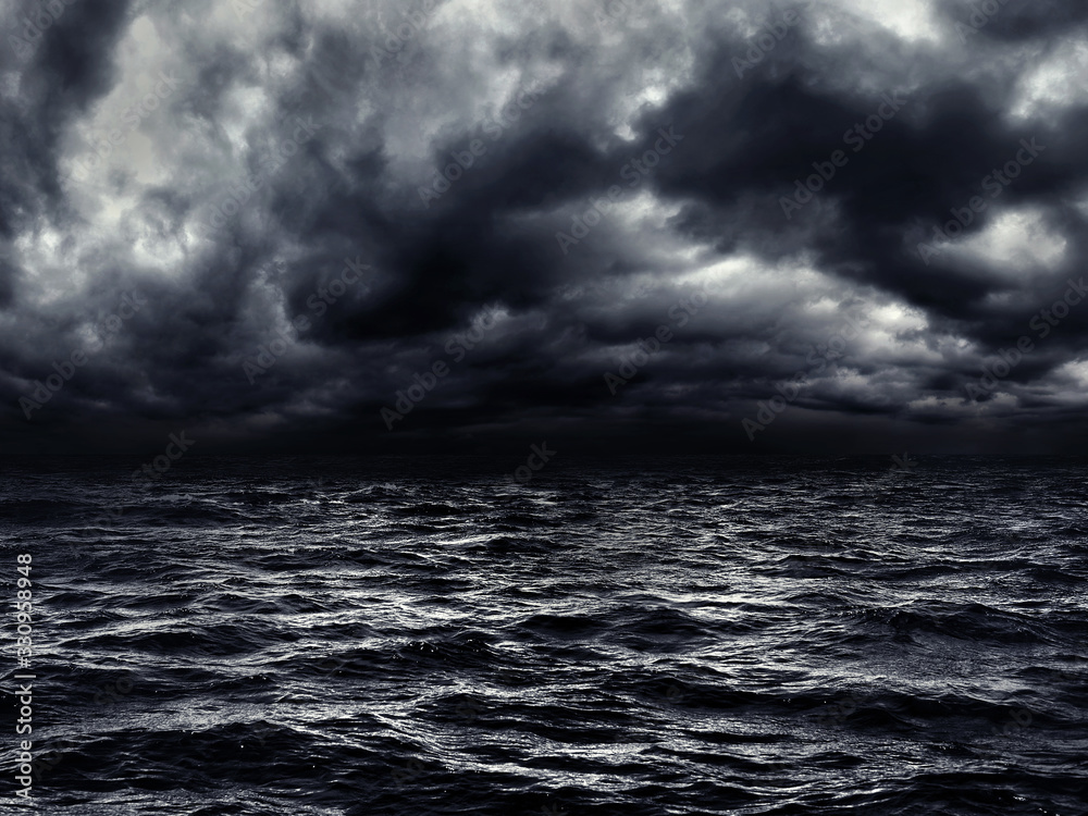 dark stormy sea with a dramatic cloudy sky - obrazy, fototapety, plakaty 