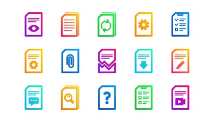 Poster - Report, Checklist and Download file. Document icons. Read message classic icon set. Gradient patterns. Quality signs set. Vector