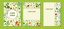 Set Of Farmers Market Vegetable Banners With Vegetables And Floral Elements. The Design Is Perfect For Prints, Flyers, Banners, Invitations. Autumn Harvest Festival.