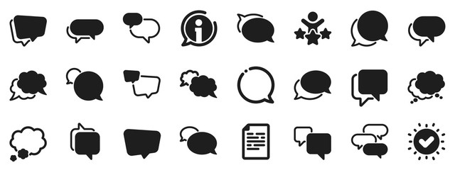 Aufkleber - Social media message, comic bubbles and chat. Speech bubbles icons. Think sticker, Comment speech and talk bubble icons. Discussion balloon, chatting box, cartoon message. Vector