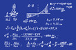 Structural mechanics diagrams. Physics mathematical formula equation, doodle handwriting icon in blueprint background with hand drawn model, create by vector.