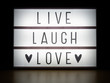 LED light box live laugh love sign board