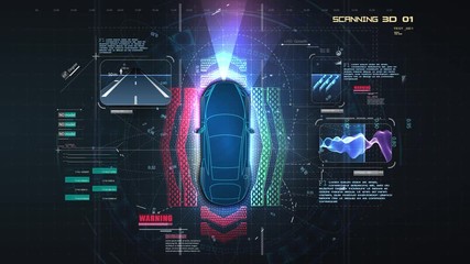 Leinwandbilder - Automatic braking system avoid car crash from car accident. Concept for driver assistance systems. Autonomous car. Driverless car. Self driving vehicle. Future concepts smart auto. HUD, GUI, hologram