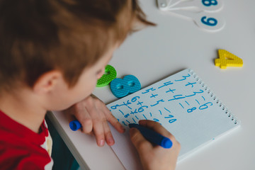 Poster - child calculating numbers, kid doing homework, math for kids