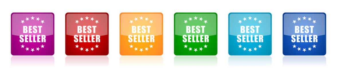 Leinwandbilder - Best seller icon set, colorful square glossy vector illustrations in 6 options for web design and mobile applications