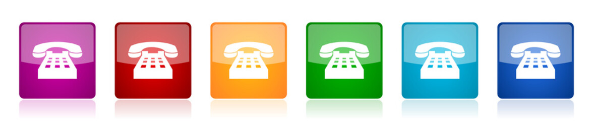 Aufkleber - Phone icon set, colorful square glossy vector illustrations in 6 options for web design and mobile applications