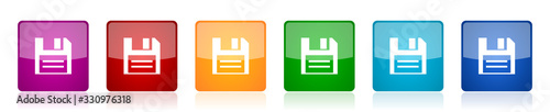 Fotografía Disk icon set, colorful square glossy vector illustrations in 6 options for web