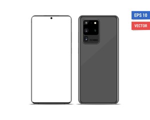 Realistic vector flat mock-up Samsung Galaxy S20 Ultra with blank screen isolated on white background. Scale image any resolution
