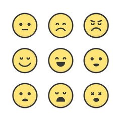 Aufkleber - Set of simple flat emoji icons. Emoticons collection vector design. Cute emotion stickers.