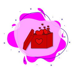 Poster - Box gift, heart, box in heart, valentine s day liquid bacdge icon. Simple color vector of love icons for ui and ux, website or mobile application