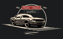Classic Muscle Car In Vector. Vintage Style, Solid Colors.