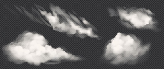 Wall Mural - white clouds set, realistic 3d vector smoke. cirrus and cumulus cloudy natural phenomenon isolated o