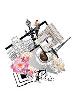 Design From Paris Illustrations With Fashion Girls, Flowers, Cafes. Vector Illustration.
