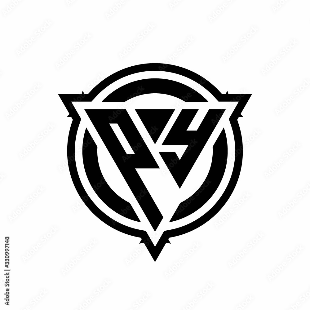 PY logo with triangle shape and circle with outline rounded design ...