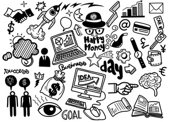 Wall Mural - Hand Drawn Business background,Business Idea doodles icons se, Doodles vector illustration..