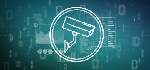 Poster - Security camera system icon and statistics data - 3d rendering