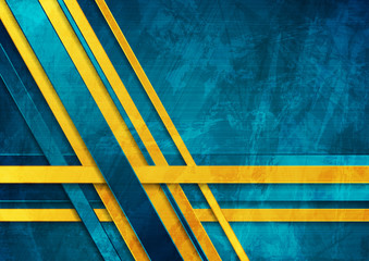 Bright yellow and blue stripes grunge geometric background. Abstract hi-tech vector design