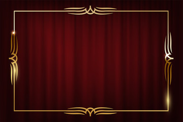 Wall Mural - Vintage golden border isolated on red curtain background. Vector retro design element.