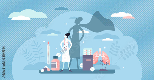 Fotografía Nurse super hero concept, flat tiny person vector illustration