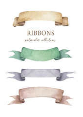 watercolor ribbons set. hand drawn stripes or banners for text. watercolor design elements isolated 