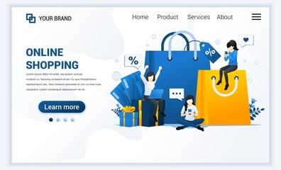 Wall Mural - Vector illustration of Online shopping, E-commerce and retail concept. Modern flat web landing page template design for website and mobile website. flat cartoon style