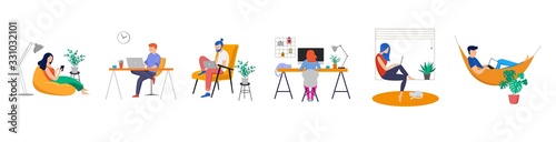Fotografía Working at home, coworking space, concept illustration
