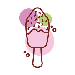 Sticker - delicious ice cream in stick with two flavors line color style