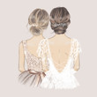 © maddyz - Bride and bridesmaid side by side, wedding invitation. Hand drawn illustration in vintage style