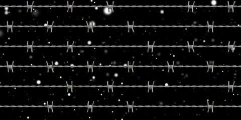 Wall Mural - barb wire at snowing night